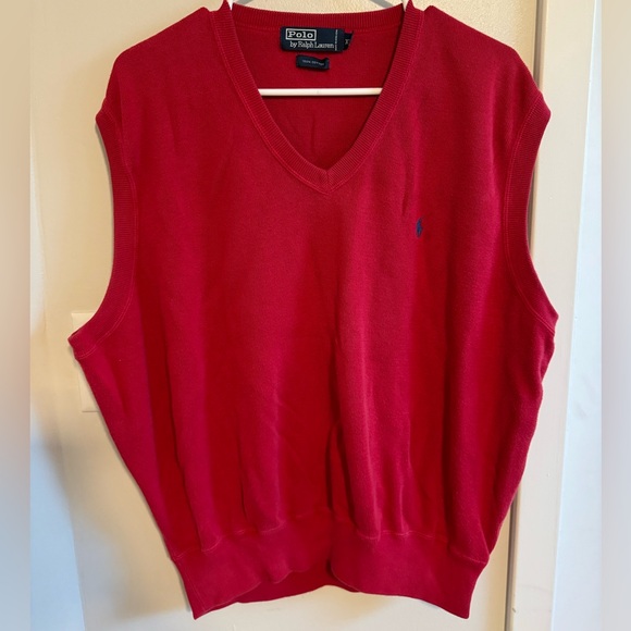 Polo Ralph Lauren Other - Polo Ralph Lauren Cotton Knit Vest Men’s XXL Red Sleeveless Vneck Big and Tall
